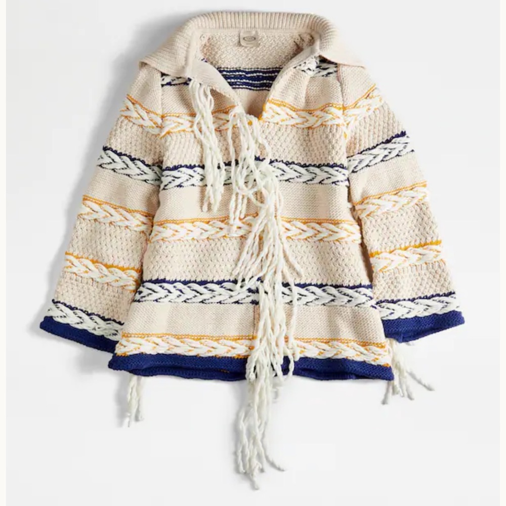 Tod’s Pullover in Maxi Piquet Small Beige Yellow Blue Multicolor